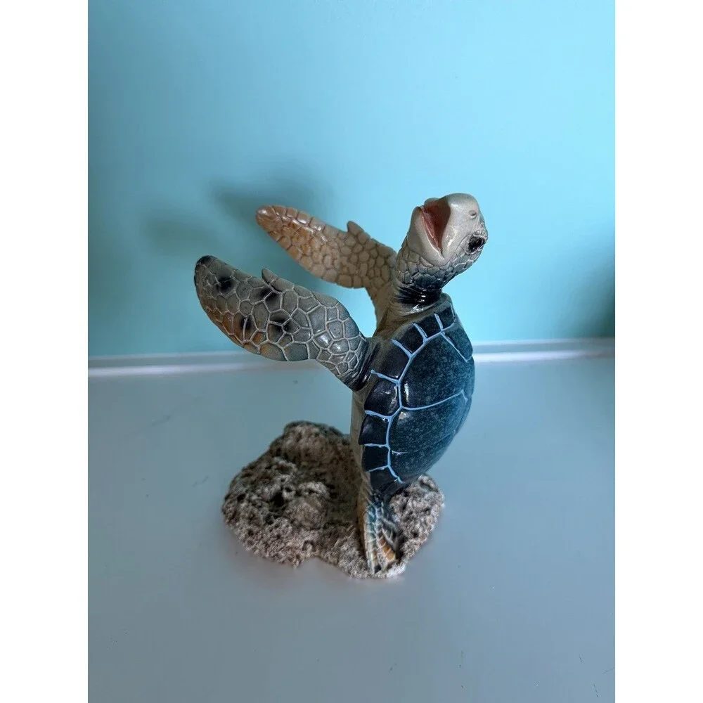 Sea Turtle Wine Bottle Holder Decorative Resin Figurine Coastal Bar Decor Green